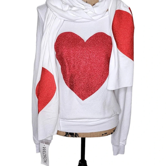 Wildfox Heart Oversized Sweatshirt (Size XXS) and Scarf Set Red Sparkle Heart - Picture 7 of 15